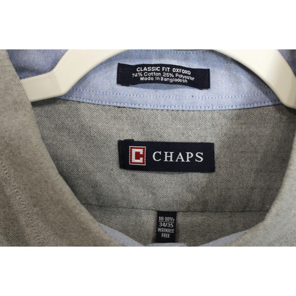 Chaps Oxford Shirt Button Down Men 18 - 18.5 34/35 Classic Fit Gray Preppy - Picture 9 of 11